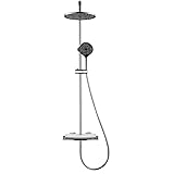 YHEIANJ Regendusche Mit 10-Zoll-Duschkopf, Thermostat-Duscharmatur-Set, Wandmontage, Dusch-Kombi-Set, Messing-Regenmischdusche Mit Wasserfall-Wannenauslauf, 3 Modi, Handbrause,Chrome