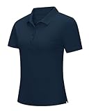33,000ft Damen Poloshirt Kurzarm Golfshirt UPF50+ Sommer Wanderbluse Schnelltrocknendes Sportshirt Outdoor Atmungsaktives Polohemd für Golfen Tennis Arbeit Dunkelblau M