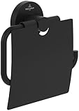 Villeroy & Boch Elements - Tender Toilettenpapierhalter mit Deckel, Klopapierhalter für Wandmontage, Klorollenhalter aus Zink, WC-Papierhalter rund, Matt Black