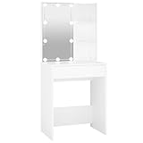 vidaXL Schminktisch mit LED Stauraum Frisiertisch Kommode Frisierkommode Kosmetiktisch Spiegel Beleuchtung Schlafzimmer Weiß 60x40x140cm