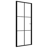 vidaXL Innentür mit Montagematerialien Industrie-Stil Wohnungstür Zimmertür Glastür Tür ESG Glas Aluminium 83x201,5cm Schwarz Aluminiumgriff