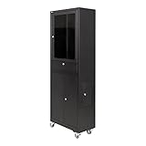 STIER Computerschrank mit Schublade, Türen und Rollen, mobil, 1750x650x350mm, schwarz, abschließbar, pulverbeschichtet
