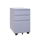 Zhaoj24-05 Büro-Aktenschrank Stahlschrank DREI Schubladen mit Rädern Mobiler Büroaktenschrank Kurzer Schrank mit Schloss Dick für Home Office(Grigio)