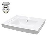 ECD Germany Waschbecken Waschtisch 605x465x160 mm Keramik Weiß inkl Ablaufgarnitur mit Überlauf Einbaubecken Einbauwaschbecken Handwaschbecken Einbauwaschtisch Aufsatzwaschbecken Spülbecken Wasserfall