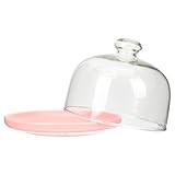 DEARMAMY Keramik Kuchenplatte mit Transparentem Glasdeckel Multifunktionales Serviertablett für Snacks Obst und Desserts Stilvolle Runde Tortenplatte für Küche Party und Picknick