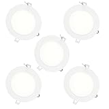 Jandei 5 x LED-Deckenleuchte, extraflach, rund, 9 W, Innenbeleuchtung für Büro, Flur, Haus, Werkstatt (kaltweiß 6000 K), Netzteil inklusive, energiesparend.