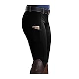 WLIHDB Reithose Damen Reitleggings mit Taschen und Hüftlift, Reithose FüR Reitsport Pferdetraining(Black,M)