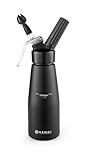 HENDI Sahnespender, Inklusive Set aus 3 Polypropylen Spritztüllen und Reinigungsbürste, Sahne-Mousses-Desserts-kalten Schäumen, 0,5L, ø80x(H)260mm, Aluminium, Schwarz