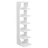 VASAGLE Schuhregal schmal, Standregal mit 7 Ebenen, platzsparend, für Eingangsbereich, Ecke, Schuhablage, weiß LBS200T14