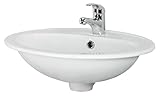 CERSANIT Waschbecken Oval | BxT: 53,5 x 41 cm | Unterbauwaschbecken | Handwaschbecken | Zentrales Hahnloch und Überlauf | Waschbecken aus Keramik | Glasierte Oberfläche | Weiß