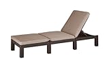 Allibert by Keter Daytona Deluxe Sonnenliege für Garten, Terrasse & Balkon mit verstellbarem Kopfteil, braun, inkl. Auflage, Gartenliege aus Kunststoff, flache Rattanoptik, 195x65x25,5 cm