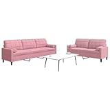 THOYTOUI 2-TLG. Sofagarnitur mit Kissen und Nackenrollen Rosa Samt, Lounge Sofa Big Sofa Couchgarnitur Polstergarnitur Geeignet für Wohnzimmer Wohnheim Hotel Wohnung