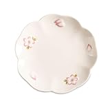 YHxFlux Speiseteller Keramikteller, handbemalt, geprägte Kirschblüten, Heim-Esstisch-Teller for Lebensmittel, Steak, Obst, Dessertscheibe, Küchengeschirr Kuchenteller Dessertteller(Weiß,8inch)