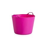 RED HOG Gartenkorb Kunststoff 42L Griffe Haltbarkeit: 120 kg Flexi Bag Wäschekorb Rund Behälter für Haus, Garten, Gebäude, Superstark, Mehrzweck, Verstärkungsrippen, Rissbeständig, Fuchsie