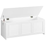 HOOBRO Truhen, Sitzbank mit Stauraum, Spielzeugkiste mit Deckel, 100 cm Aufbewahrungstruhe, Truhe mit Sicherheitsscharnier, Eingangsbereich, Schlafzimmer, Wohnzimmer, Weiß EWT141CW01