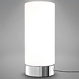 B.K.Licht - Nachttischlampe mit Touch, Dimmbar, E14 Fassung, Zylinder Glas weiß, Tischlampe, Lampe, Nachttischleuchte, Tischleuchte, Bürolampe, Leselampe, Leselicht, 24,5x11 cm (DxH), Chrom-weiß