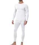wirarpa Thermounterwäsche Herren Set Baumwolle Leichtgewic Thermowäsche Set Weich Thermounterhemd Thermounterhose Langarmes Unterhemd & Lange Unterhose Weiß Größe M