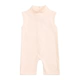 Cuwtheugwg Pyjama Kostüm Kleinkind Mädchen Baby Kinder Solide gerippter Reißverschluss Overall Strampler Sommer ärmellos Playsuit Outfits Kleidung Bergstein Hausschuhe (Beige, 6-12 Months)