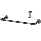 OROPY Industrielle Rohr-Kleiderstange, 92 cm, Wandmontage, abnehmbare Retro-Metall-Kleiderstange, Schwarz (zwei Basen)
