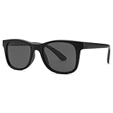 COASION Kinder Sonnenbrille 4-12 Jahre Jungen Polarisierte Kindersonnenbrille UV400 Schutz Verstellbar Silikonrahmen Sonnenbrille für Mädchen Jungen-Schwarz/Grau