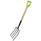 Handliche Spatengabel Grabegabel mit Trittkante Holzstiel und D-Griff Garten Forke Grabe Spaten Gabel 4 Zinken Metall Holz Stiel 106 cm