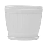 Pflanz40 cm Durchmesser Keramik Round Plant Pot Garden Pot with Holes and Trays for Indoor Out Door Plant ÜberOrchidee Schwarz (White, XL)