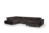 Mivano Wohnlandschaft Orion / Riesige Sofalandschaft in U-Form inkl. XL-Recamiere und Kopfteilfunktion / 409 x 73 x 225 / Velours, Braun
