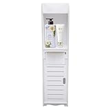 AUYART Badezimmerschrank Bad Schrank Schmal Toilettenschrank Bad Hochschrank 2 In 1-Schrank mit Tissue-Halterung Mehrschichtiges Design Toilettenpapierhalter für Badezimmer, Wohnzimmer, Waschküche