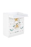 Shefa 800 Kids Baby Changing Table White Giraffe Chest of Drawers with 4 Drawers and Changing Unit