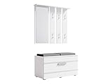 Garderoben-Set Rafi Kleiderbügel mit Spiegel, Schuhschrank, Flurgarderobe, Wandgarderobe (Weiß)