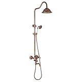 Vintage Messing Duschset mit Wasserhahn 22cm Überkopfbrause und Handbrause Verstellbare Duschstange Retro Duschsystem für Badezimmer