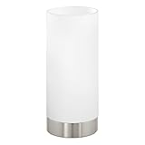 EGLO Tischlampe Damasco 1, Deko Tischleuchte, kleine Nachttischlampe aus Metall und Glas in Silber und Weiß, E27 Fassung