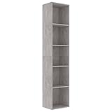 vidaXL Bücherregal 5 Fächer Standregal Aktenregal Wandregal Raumteiler Regal Raumtrenner Büroregal Mehrzweckregal Betongrau 40x30x189cm Holzwerkstoff