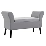 HOMCOM Sitzbank Polsterbank mit Stauraum Armlehnen Truhenbank modern Flur Schlafzimmer Wohnzimmer samtartiges Polyester Gummiholz Hellgrau 111,5 x 41 x 65 cm