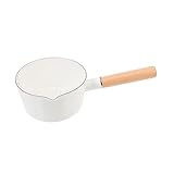 STOBAZA Japanischer Emaillierter Milchtopf mit Holzgriff Hitzebeständiger Kleiner Milchtopf für Babybrei Soßen und Milch Erhitzen Leichter Kochtopf mit Schnellem Gleichmäßigem