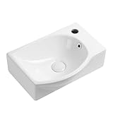 Kompaktes Keramik-Eckwaschbecken, klein, Wandmontage oder Aufsatz-Handwaschbecken mit Ablaufschlauch für Garderobe, Bad oder Küche, platzsparende Lösung