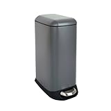 SVITA TS12 Edelstahl Mülleimer Treteimer Abfalleimer 12l inkl. Inneneimer Kunststoff Pedal Softclose-Deckel rechteckig Küchen-Hilfe Grau