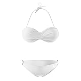 Generisch Twist Push Up Bandeau Bikini mit Niedriger Taille Ring Cutout Tanga Bademode Bauchweg Badeanzug(Weiß, M)