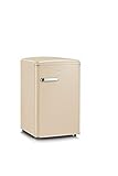 SEVERIN Retro-Tischkühlschrank, inkl. platzsparender Kühloption, 2 x höhenverstellbare Abstellflächen, integriertes Gefrierfach, extrem leise - 37 dB, 108 L Nutzinhalt, creme, RKS 8833