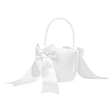 Elfenbein Blumenmädchen Korb mit Perle Henkle, Satin Blume Korb für Blumenmädchen, Hochzeit körbchen für Hochzeit Zeremonie Partei
