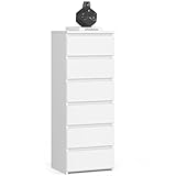 Kommode mit sechs Schubladen, elegant, für minimalistische Innenräume, 109 cm hoch und 40 cm breit, Wohnzimmer, Schlafzimmer, Flur, Schrank, Sideboard, Highboard, viel Stauraum, weiß