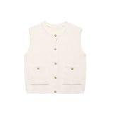 Damen-Strickweste mit Rundhalsausschnitt, Knopfleiste, Taschenbesatz, weiß, M