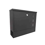 Postkasten,Briefkasten, Zeitungsrolle,Briefkästen für Den Außenbereich, Dekorativer Doppelbriefkasten mit Schlüssel, Hausbriefkasten, Robust und Langlebig, Große Kapazität(Black,36*30*9.5cm/14*12*4in)