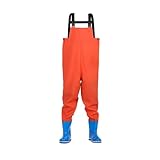 SFOIKVG Wathosen Angeln Wathose mit Stiefeln for Kinder Outdoor-Aktivitäten Mädchen Jungen PVC-Regenhose + wasserdichte Bootfoot Wathose Regenhose(Orange 26 27)