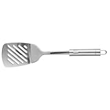 Fackelmann Schlitzwender 33 cm OVALGRIFF, praktischer Pfannenwender aus Edelstahl mit ergonomischem Griff, Küchenhelfer zum Kochen (Farbe: Silber), Menge: 1 Stück