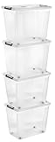 Gardissimo 4 er Set Aufbewahrungsbox mit Deckel und Rollen Clip 80 Liter, Kunststoff Boxen Stapelboxen Plastik, MADE IN Europe, Clip-Verschluss, BPA-frei transparent/durchsichtig