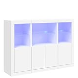 HEFZGDB Sideboards mit LED-Leuchten 3 STK. Weiß Holzwerkstoff Sideboard Flur Buffetschrank Küche Küchenschränke Anrichte Küche für Dessert Shop Küche Café Wohnstube