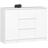 AKORD Kommode K100 mit 3 Schubladen, Schrank mit 2 Tür 4 Regalböden, Für das Wohnzimmer Schlafzimmer, Moderne, 16mm Laminierte Platte, B101xH76xT35 cm, Farbe Weiß & Weiß