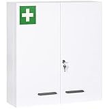 kleankin Medizinschrank, 2-türiger Medikamentenschrank, Abschließbarer Arzneischrank mit 6 Einlegeböden, Erste Hilfe Schrank für Medikamente und Verbandszeug, Stahl, Weiß, 55 x 18 x 60 cm
