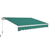 Outsunny Manuell einfahrbare Markise 395x245 cmBalkon Markise mit Metallgriff Wasserdicht und Anti-UV Outdoor Roll Up Markise für Garten Terrasse Fenster Grün